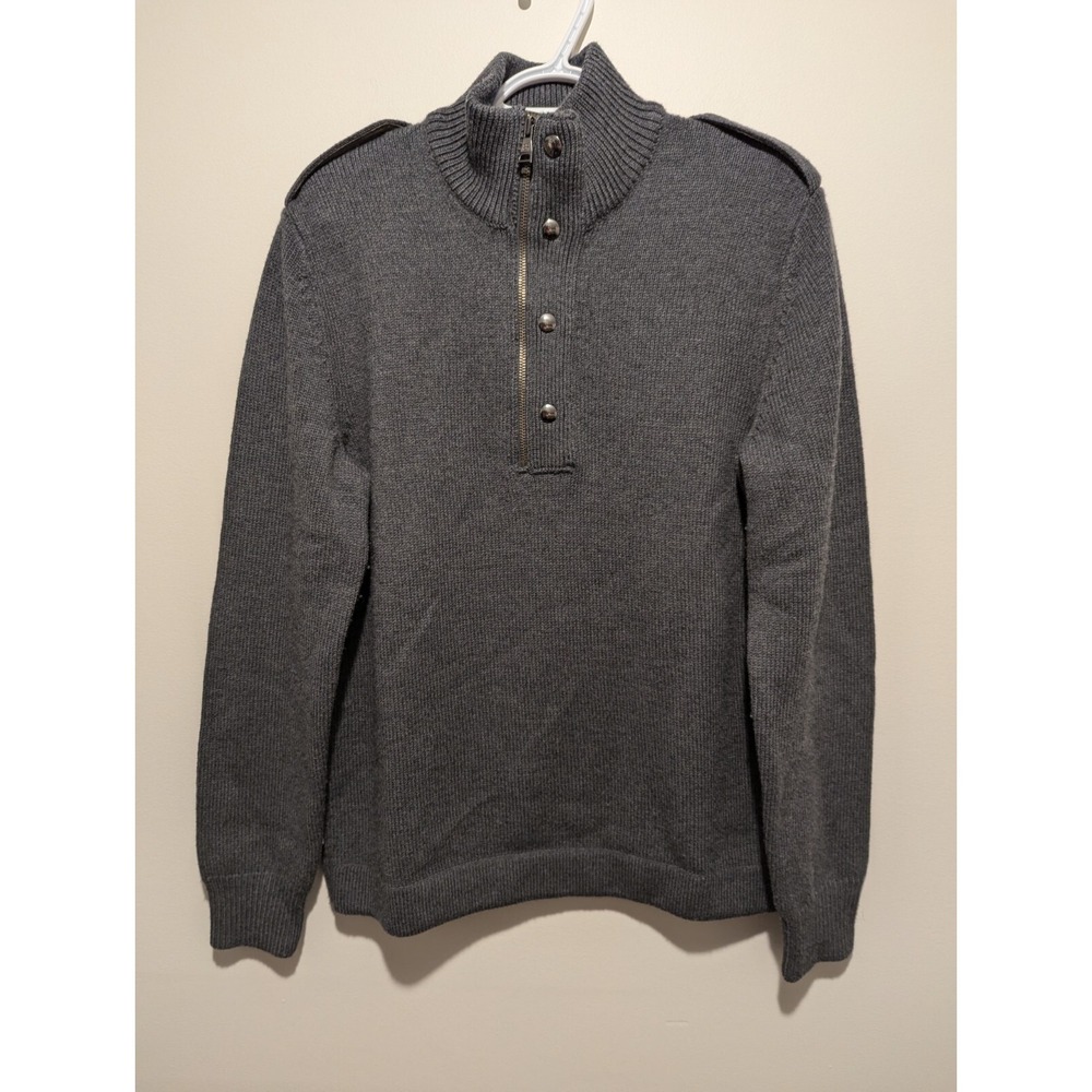 Banana Republic BR Sweater Men's Medium Gray Blue Merino Wool Pullover Military‎